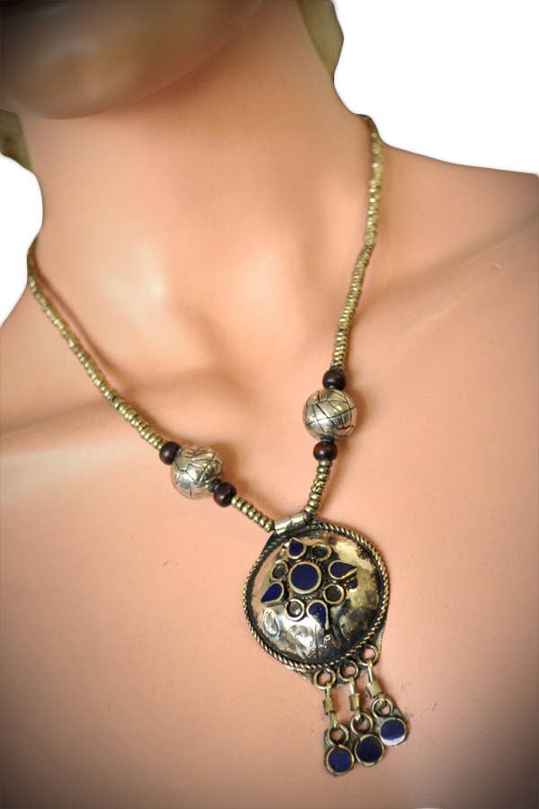 1884 - Tribal Lapis Necklace - Half Circle Dome pendant neac