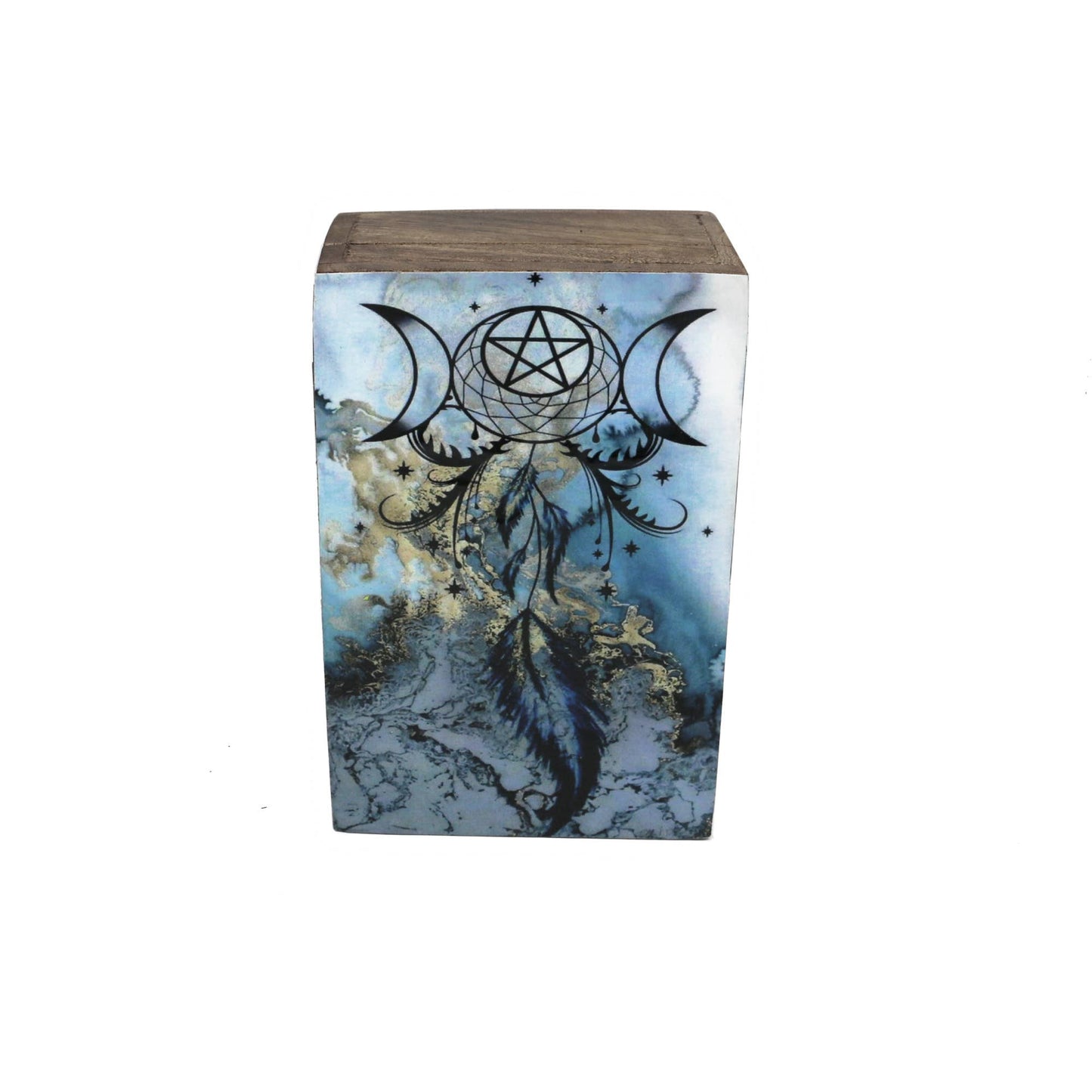 Wooden Storage Box (6 x 4 in.) - Blue Dream Catcher (Brown)
