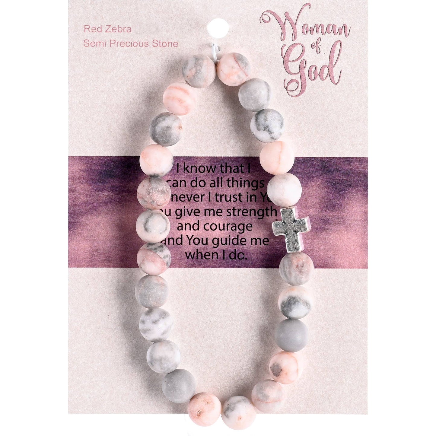 Bracelet Woman Of God Red Zebra W/Cross