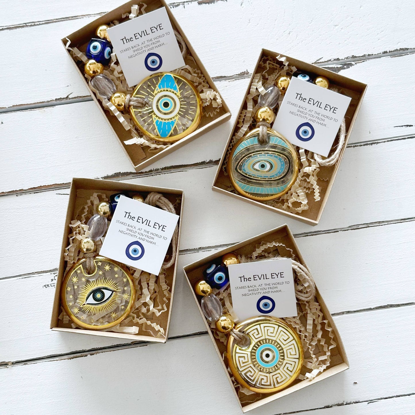 Gold Evil Eye Wall Hanging, Christmas Ornament, Corporate: White / Style 2