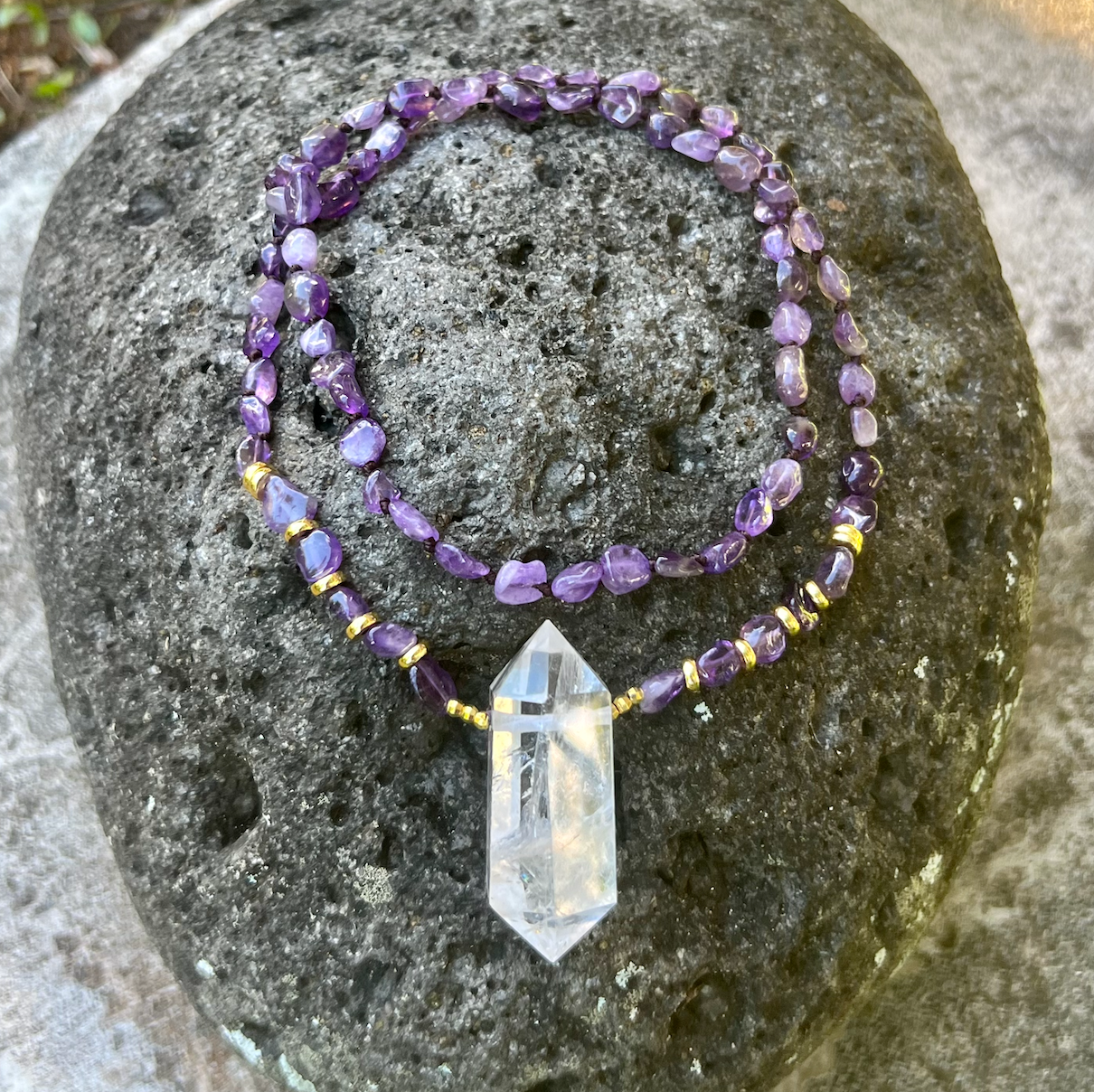 Amethyst Crystal Mala Bead Necklace