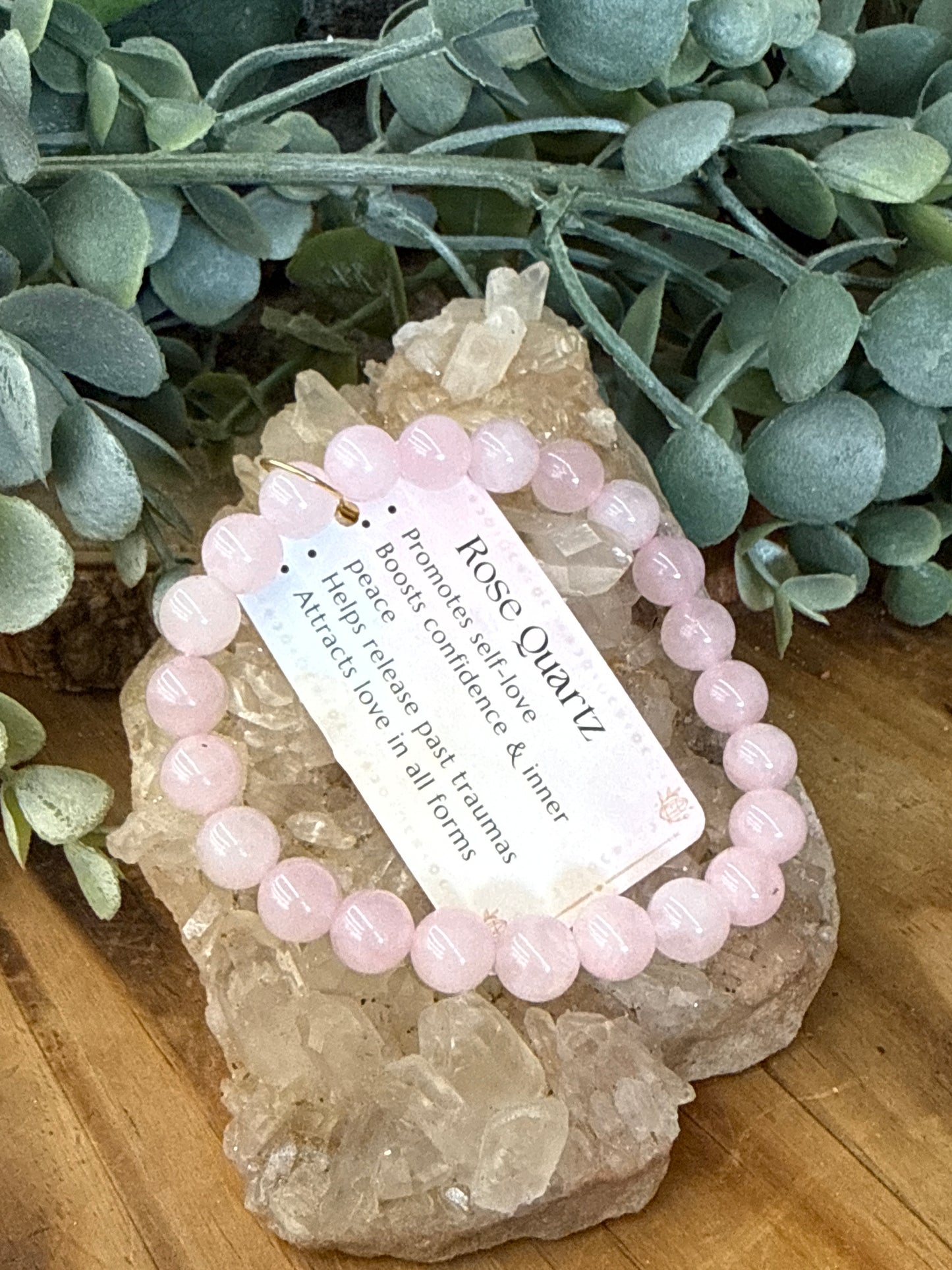 Rose Quartz Crystal Bracelet/ 8mm Bead Size