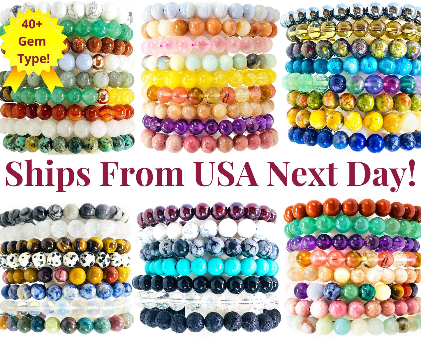 Crystal Bracelet for Women Men, 8mm, 4mm Bead Bracelet Stack: Howlite / 8mm Bead Size