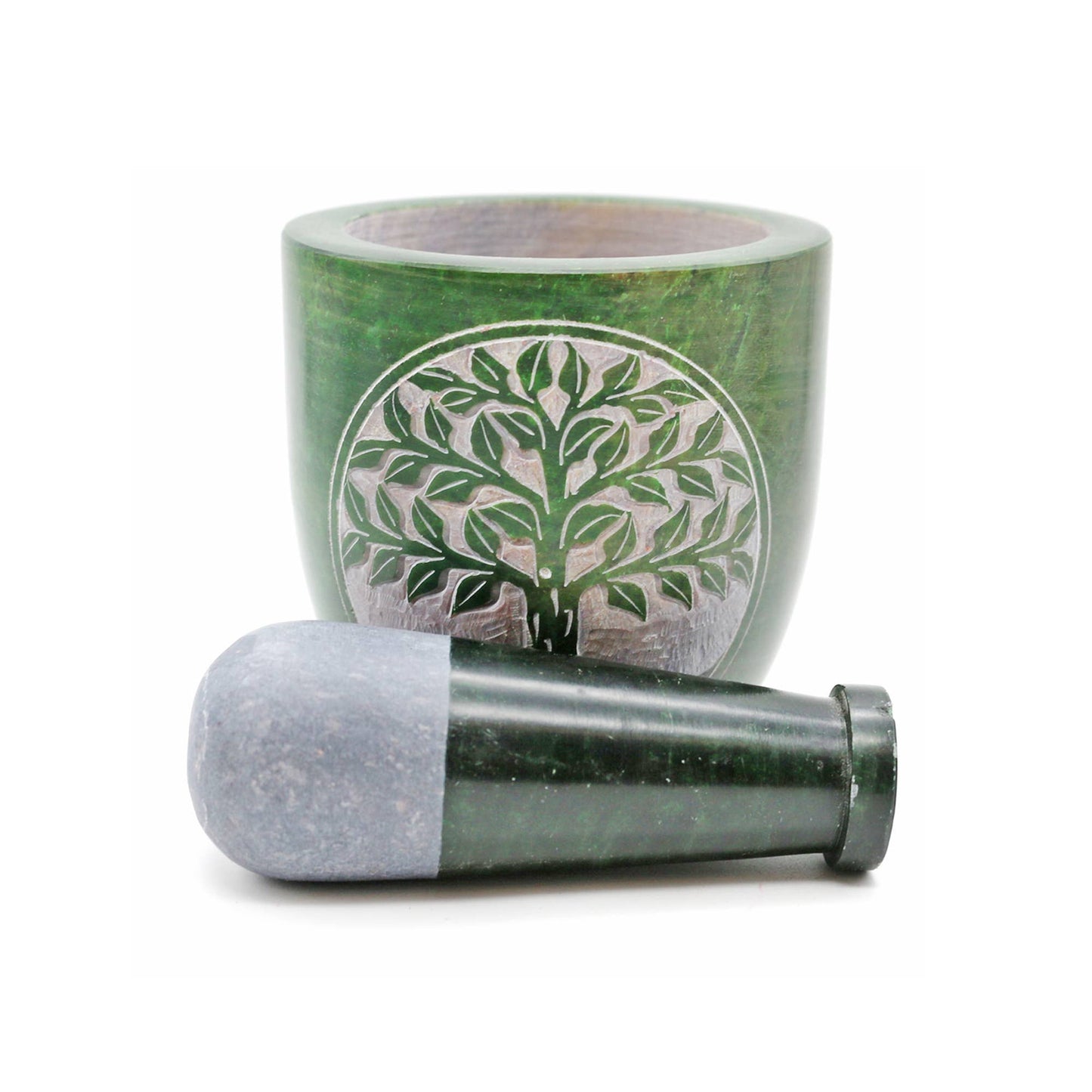 Soapstone Mortar & Pestle - Green Tree of Life (Tall)