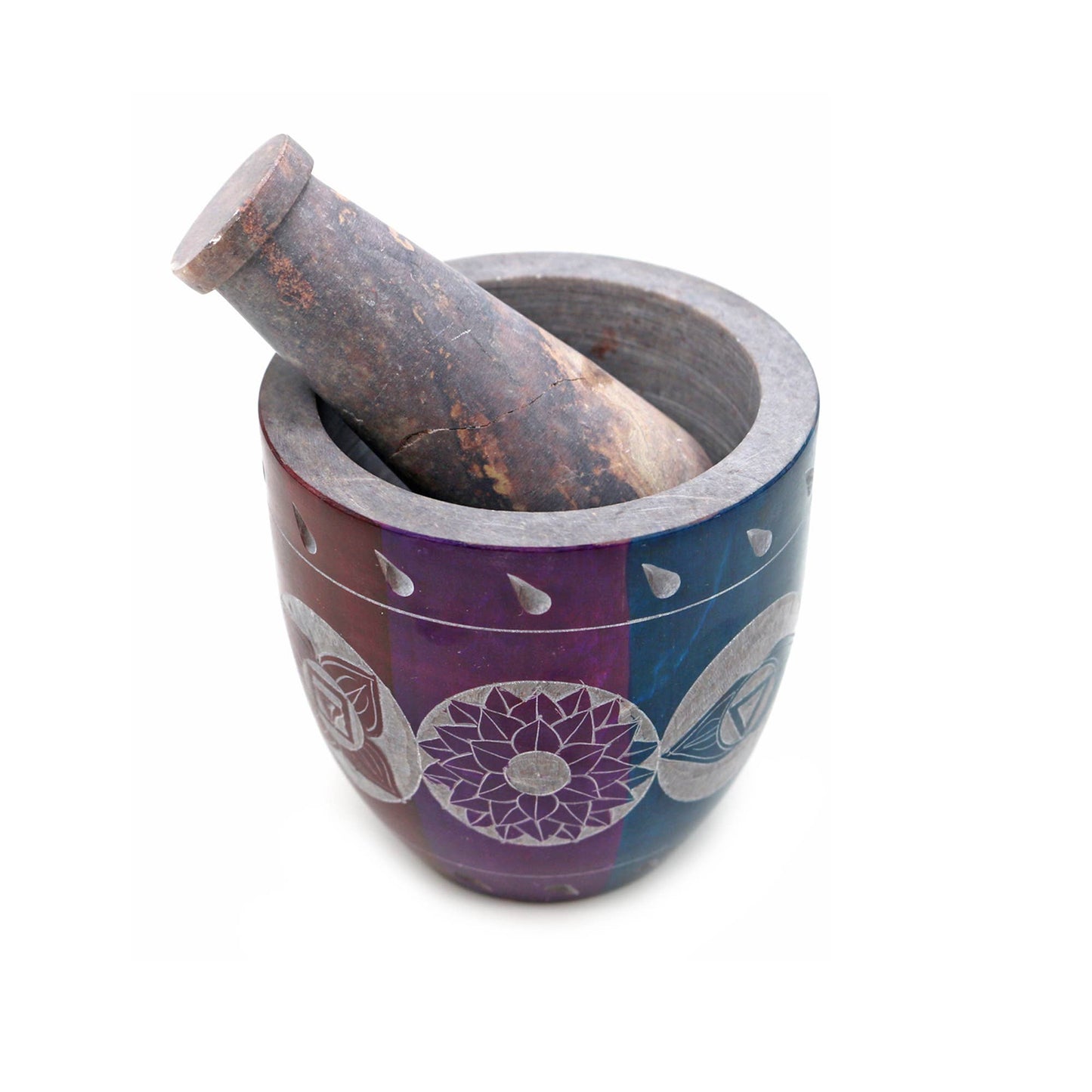 Soapstone Mortar & Pestle - Multi Color 7 Chakras (Tall)
