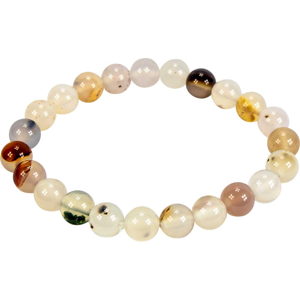 Elastic Bracelet 8-8.5mm Round Beads - White Agate (Each): White Agate
