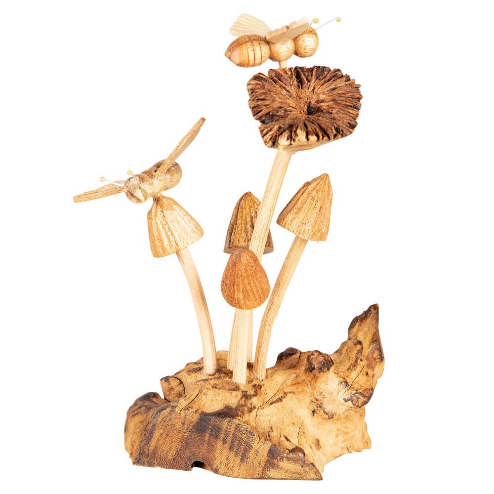 WOODEN MSHROOMS WITH BEE AND FLOWER