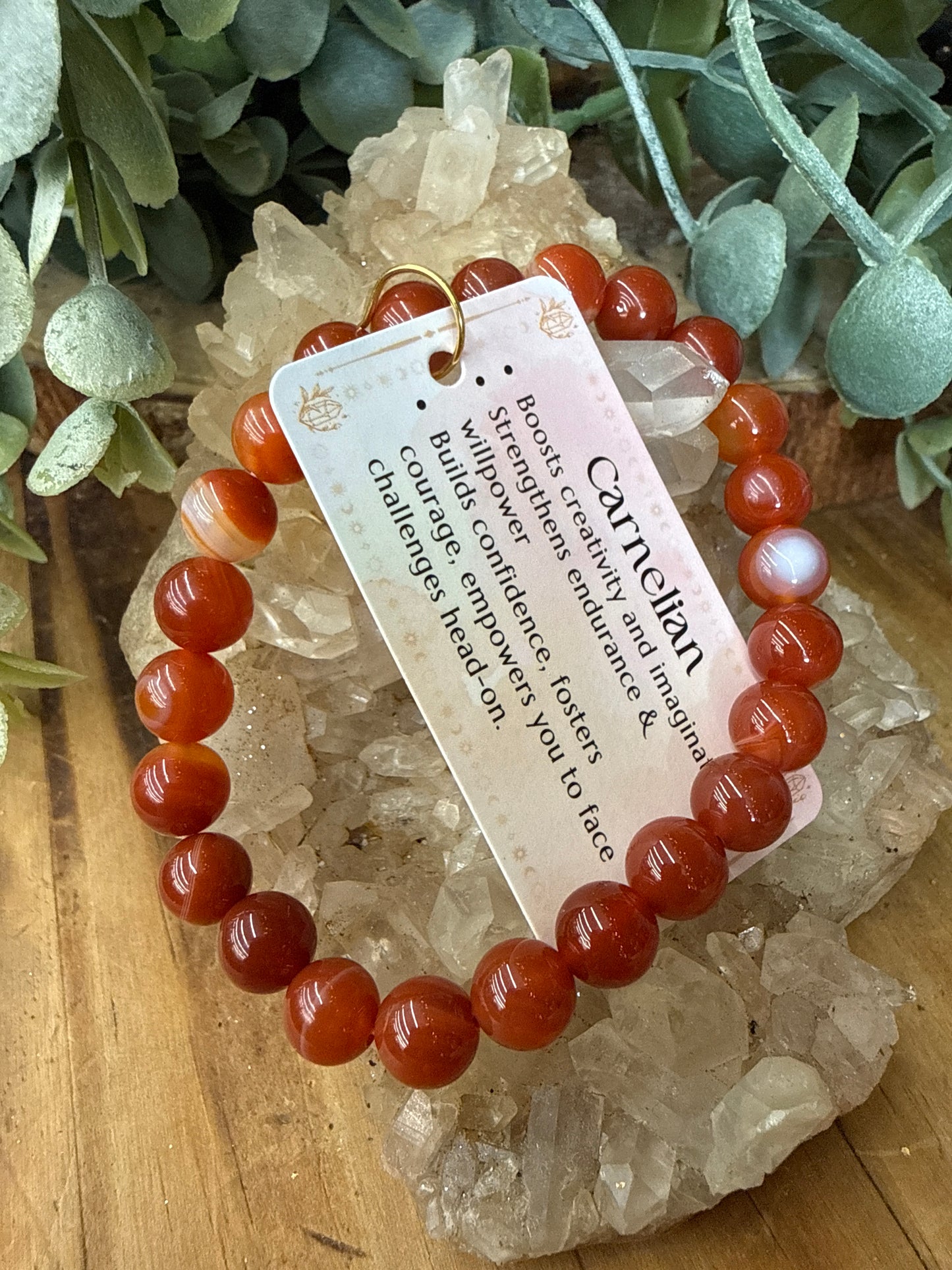 Carnelian Crystal Bracelet 8mm Bead Size