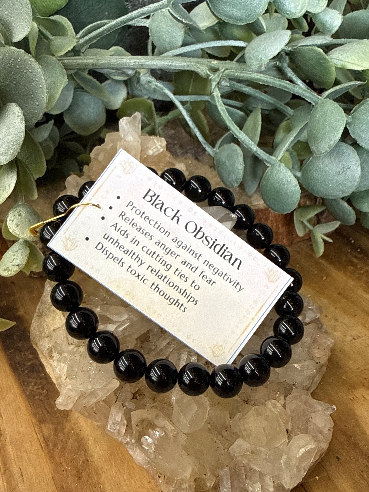 Black Obsidian 8mm Beaded Bracelet