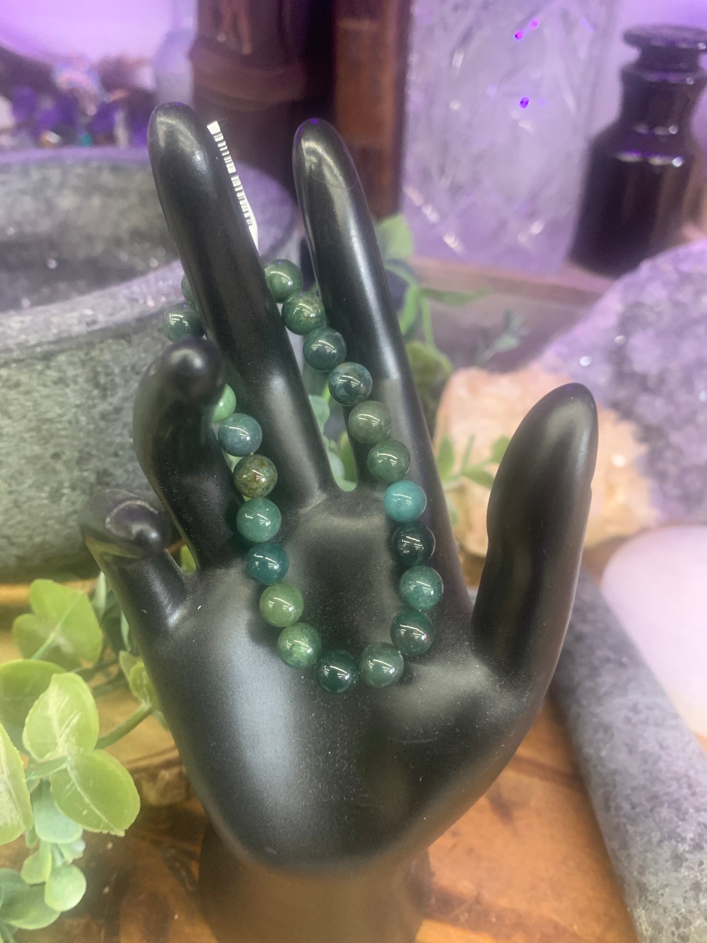 Moss Agate 8mm Beaded Bracelet