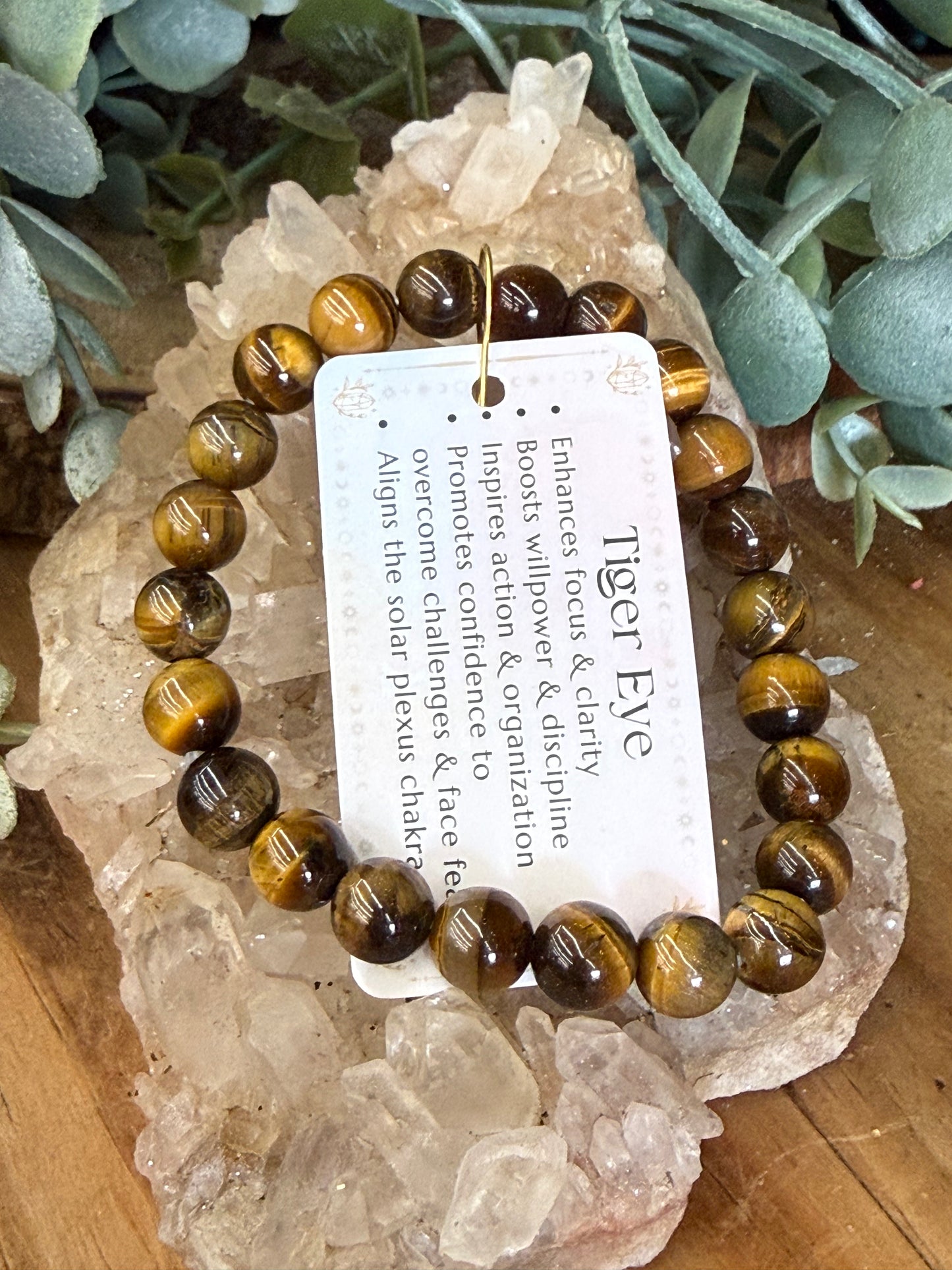Tigers Eye 8mm Crystal Beaded Bracelet