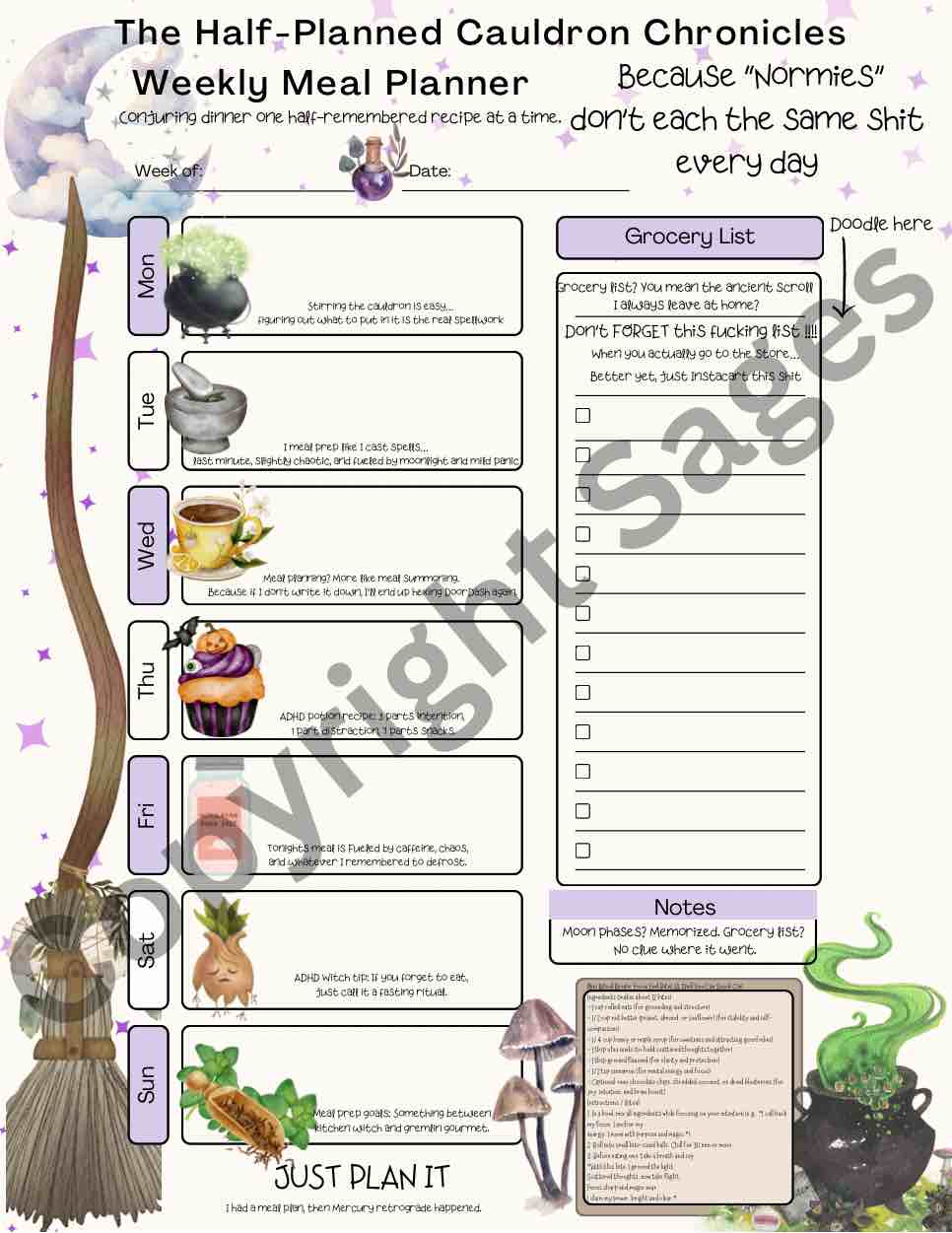 Digital Download-Weekly Meal Planner for the ADHD Witch