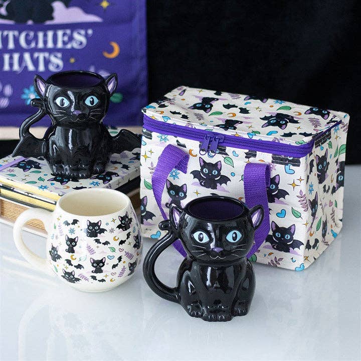 Cute and Creepy Black Cat Print Rounded Mug