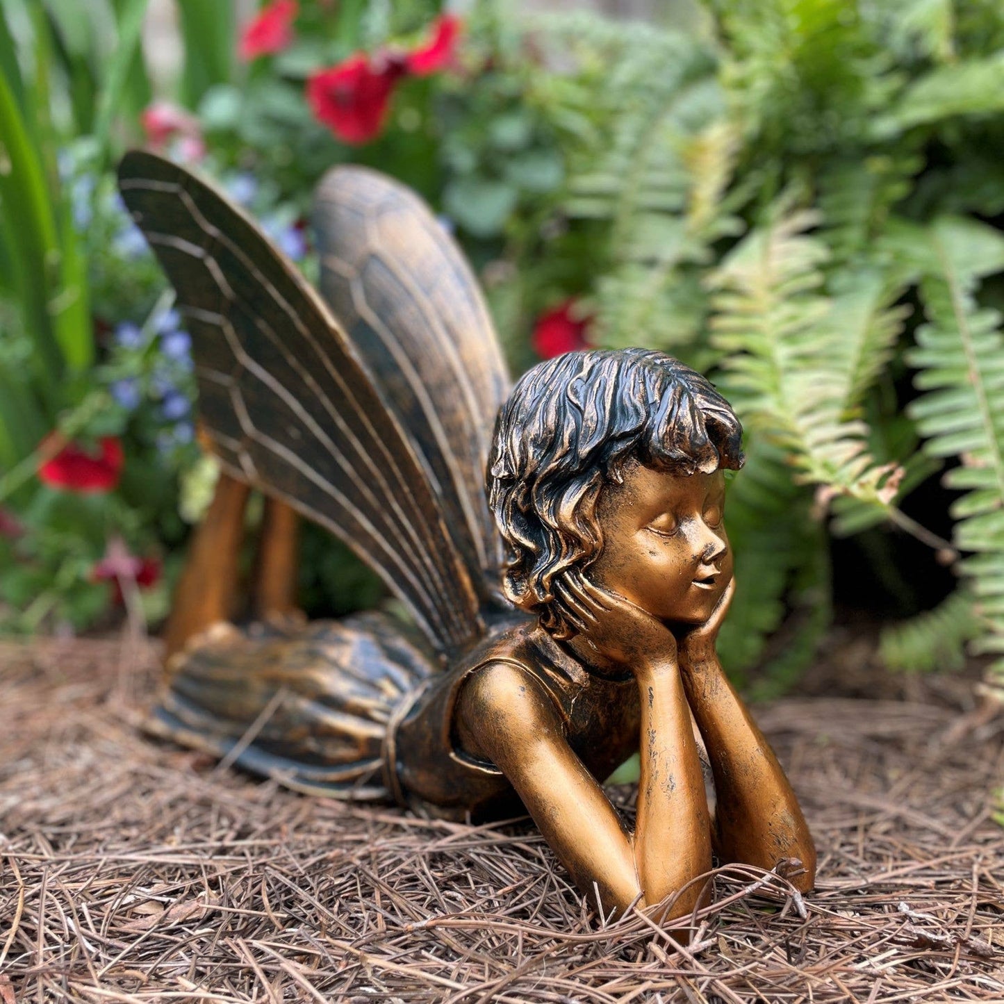 Dreamer Fairy Garden Statue: Patina / 14"L