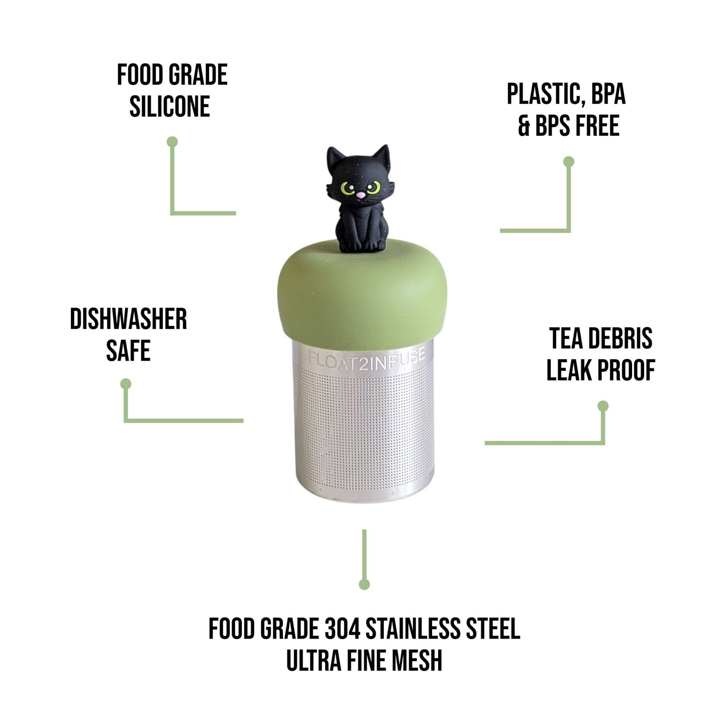 Halloween Cat | Floating Tea Steeper | Green Base | Black
