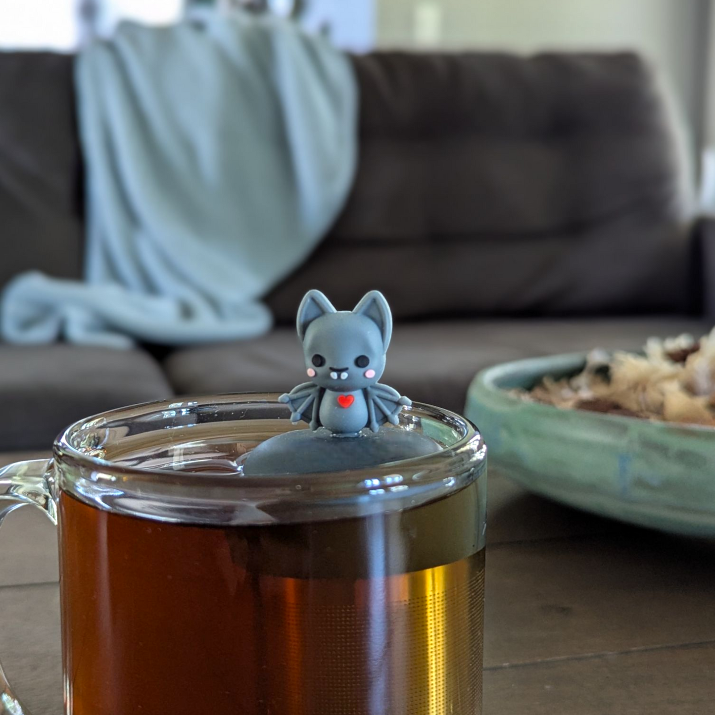 Vampire Bat | Floating Tea Steeper | Grey Base | Red Heart