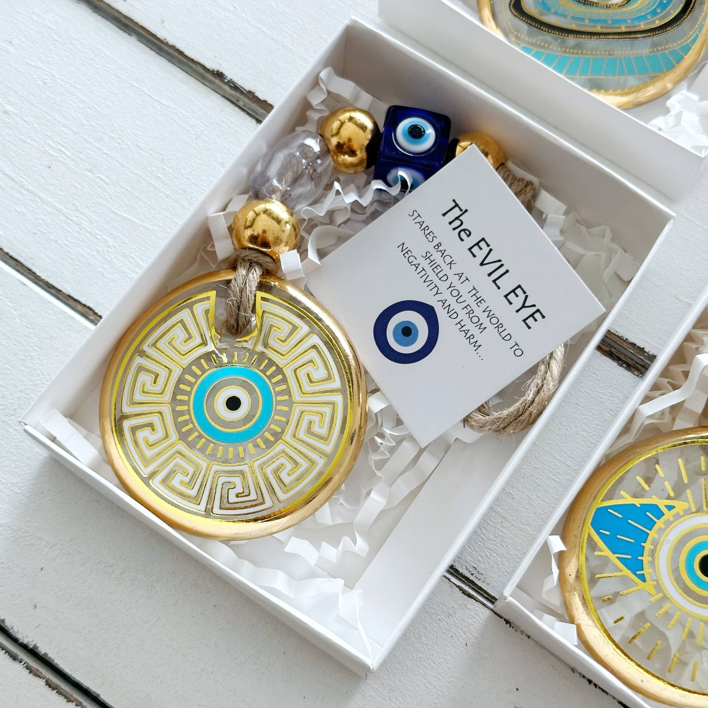 Gold Evil Eye Wall Hanging, Christmas Ornament, Corporate: White / Style 2