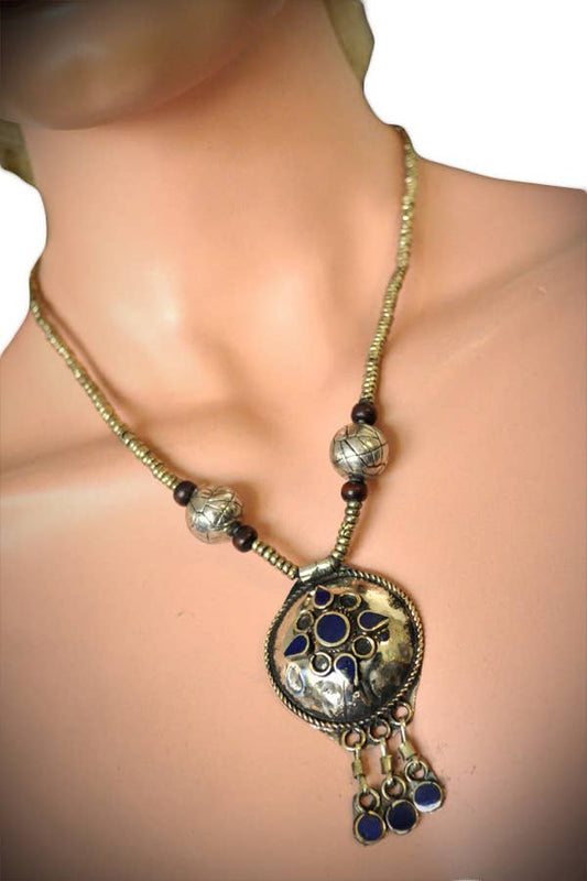 1884 - Tribal Lapis Necklace - Half Circle Dome pendant neac