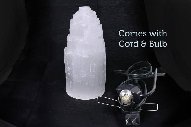 Crystal Lamp w/ Cord + Bulb - Selenite (8 in.)