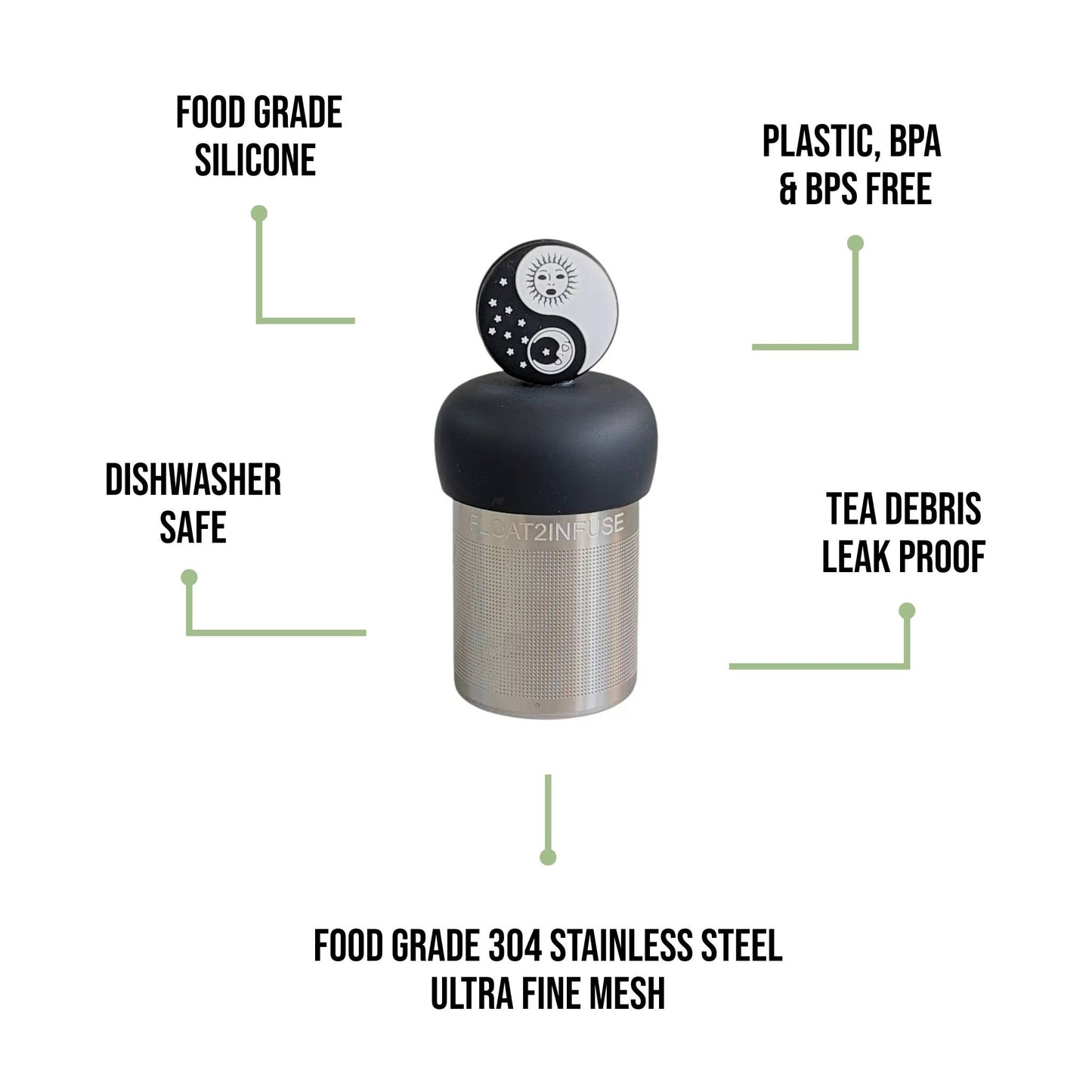 Yin Yang Sun Moon | Floating Tea Steeper | Grey Base | Black