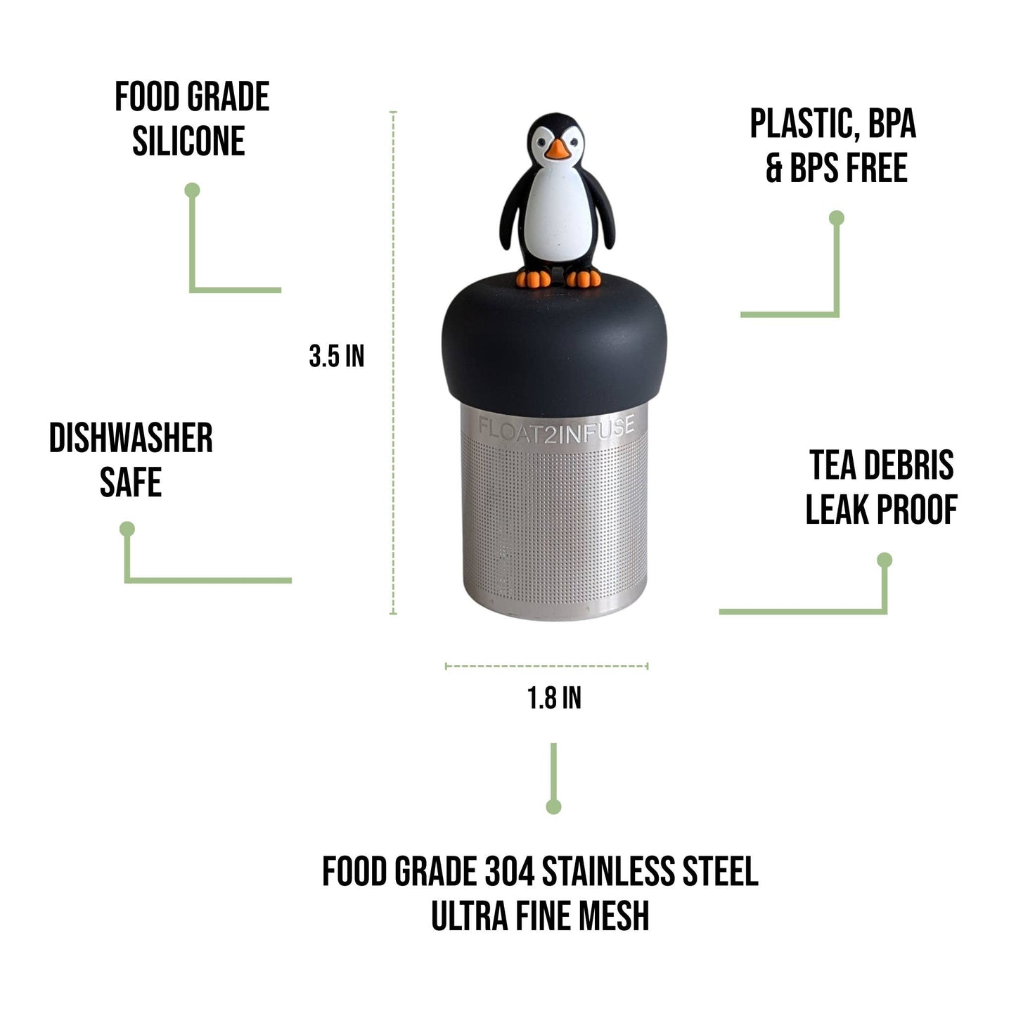 Penguin | Floating Tea Steeper | Grey Base | Black & White