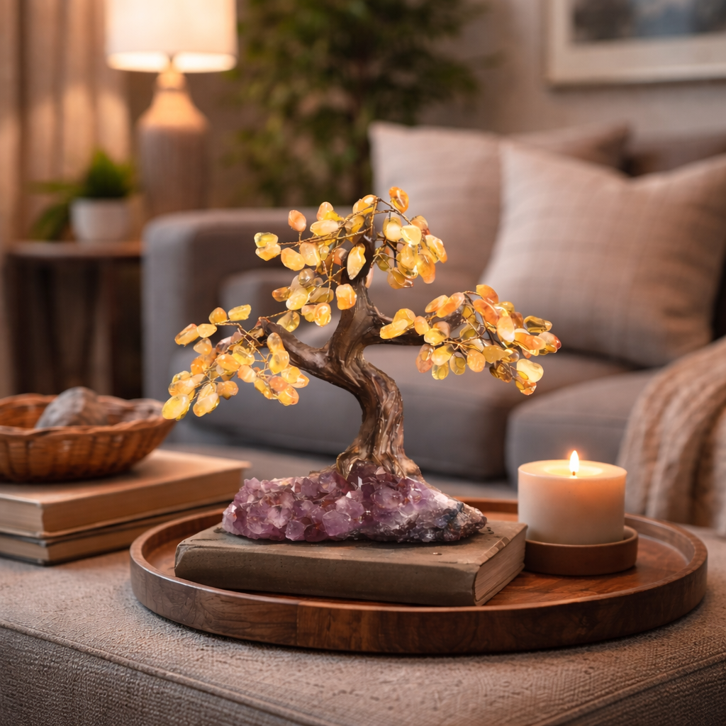 24-Branch Gemstone Tree on Amethyst Base 10”*13“ : Amethyst Tree 24 Branches