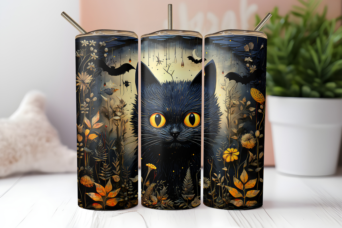 Halloween Black Cat 20oz Skinny Tumbler
