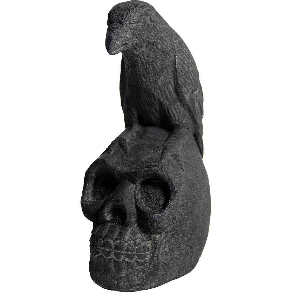 Volcanic Stone Statue - Skull & Raven