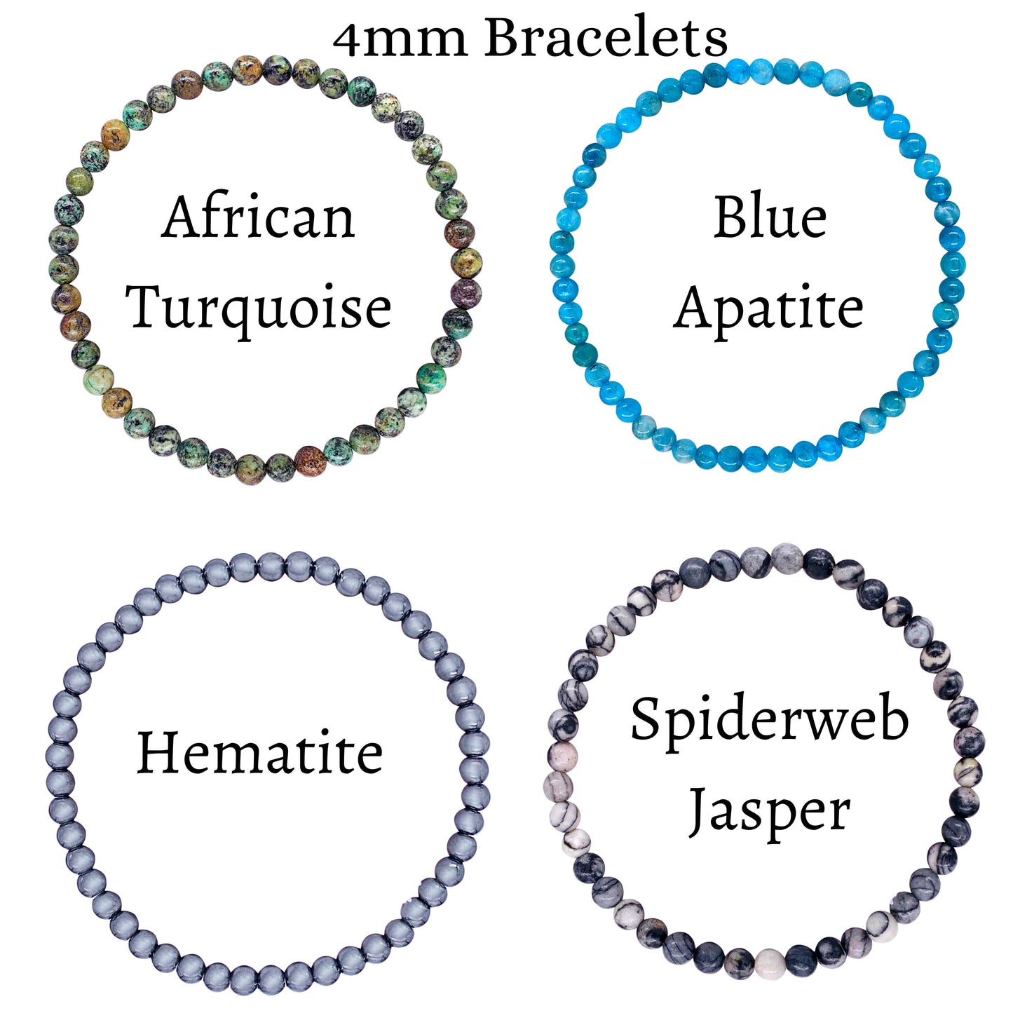 Crystal Bracelet for Women Men, 8mm, 4mm Bead Bracelet Stack: Blue Apatite / 8mm Bead Size