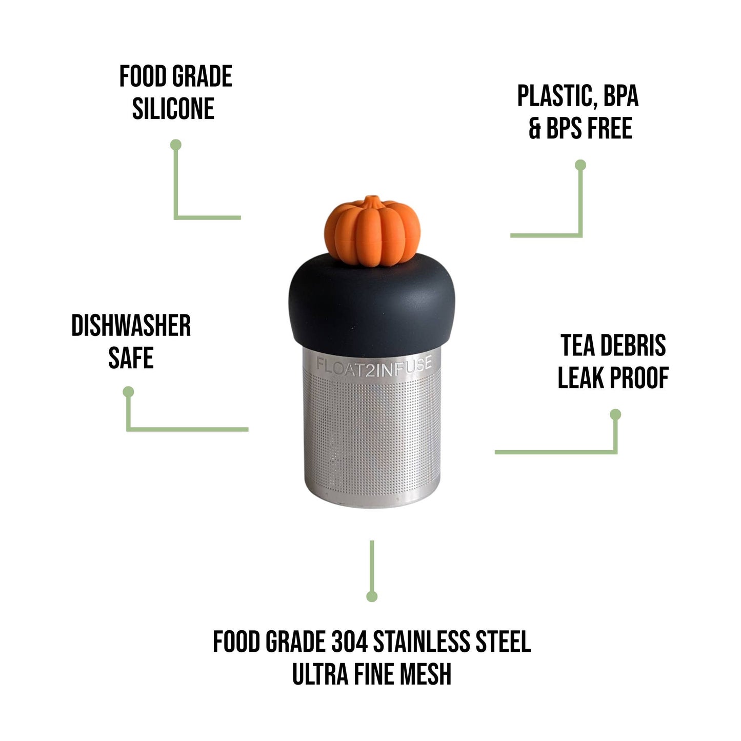 Pumpkin | Floating Tea Steeper | Grey Base | Orange: Charcoal Grey / Amber Orange