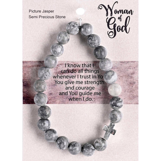 Bracelet Woman Of God Picture Jasper W/Cross