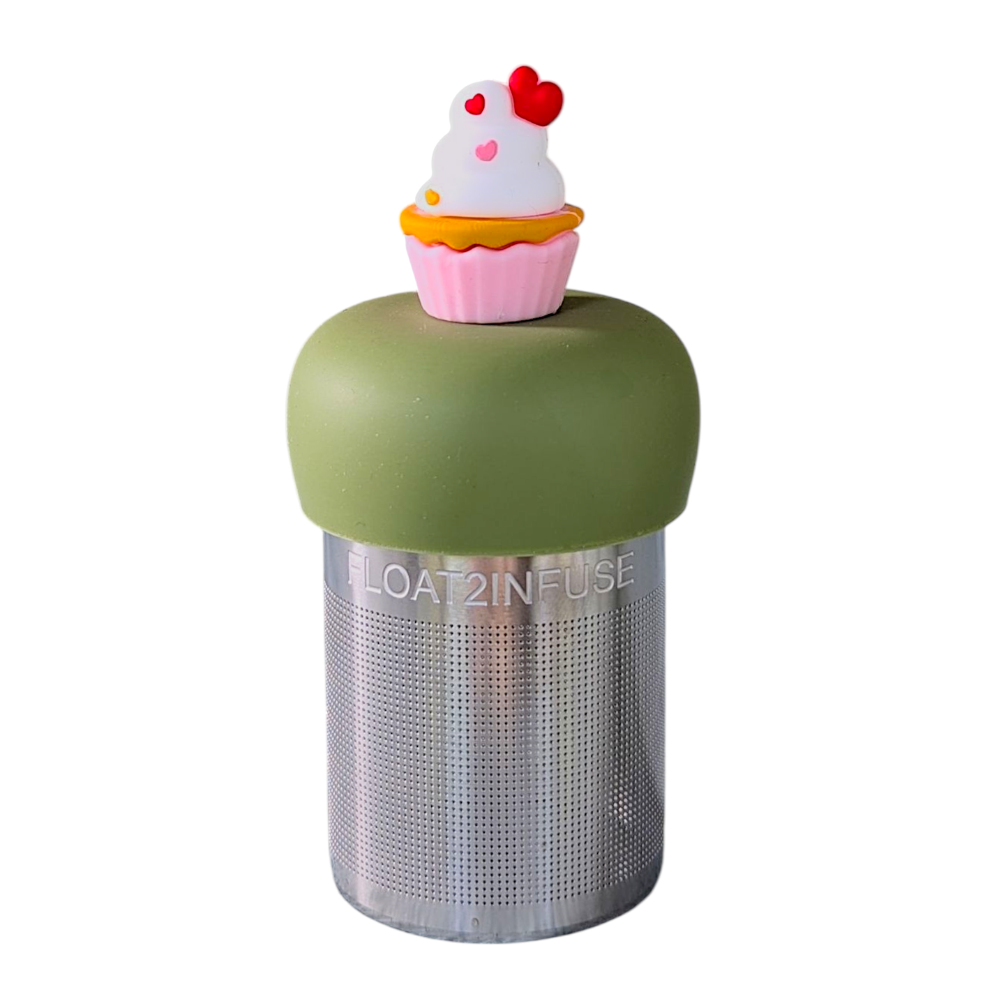 Pink Cupcake | Floating Tea Steeper | Green Base | Pink