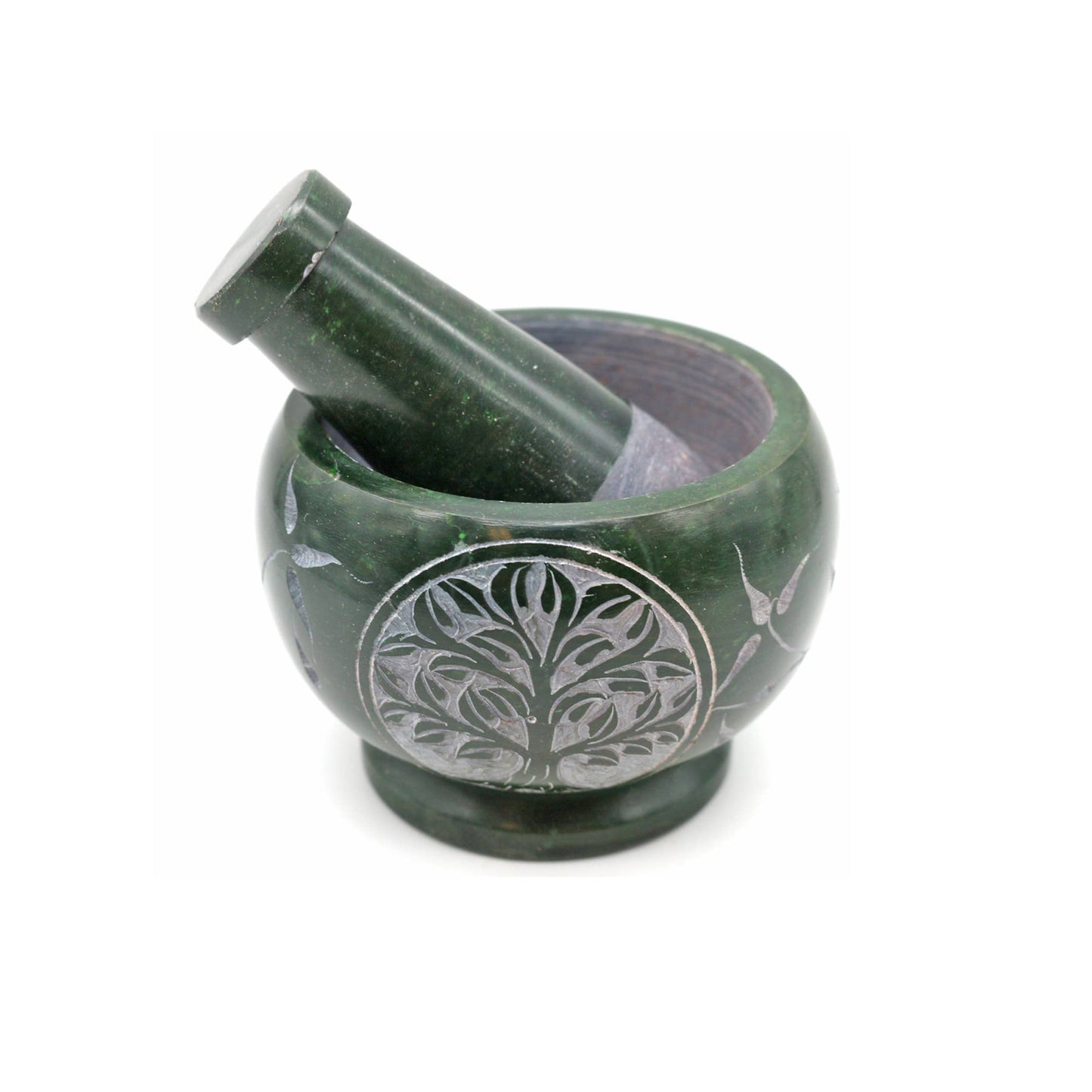 Soapstone Mortar & Pestle - Green Tree of Life