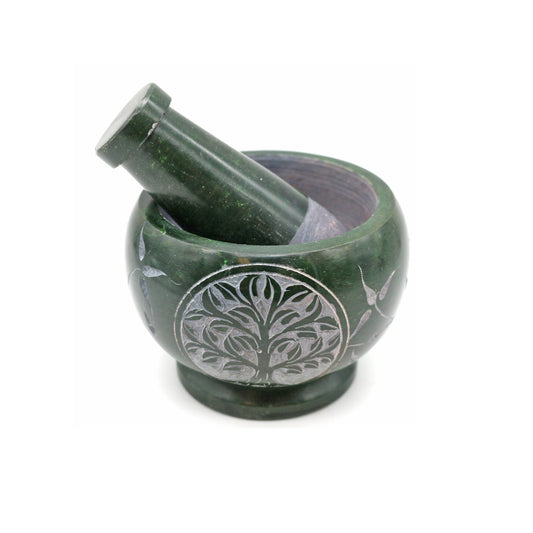 Soapstone Mortar & Pestle - Green Tree of Life