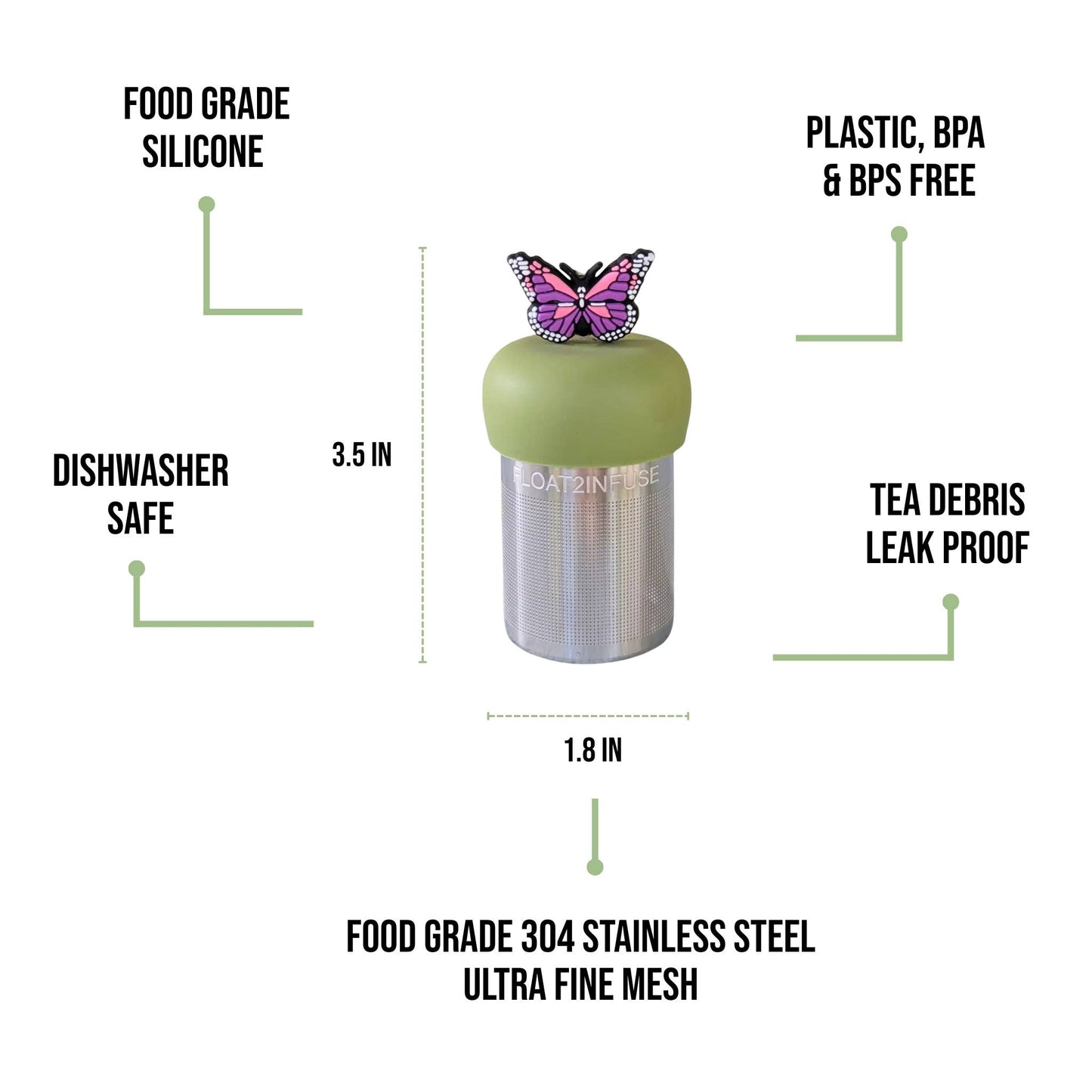 Purple Butterfly | Floating Tea Steeper | Green Base |Purple