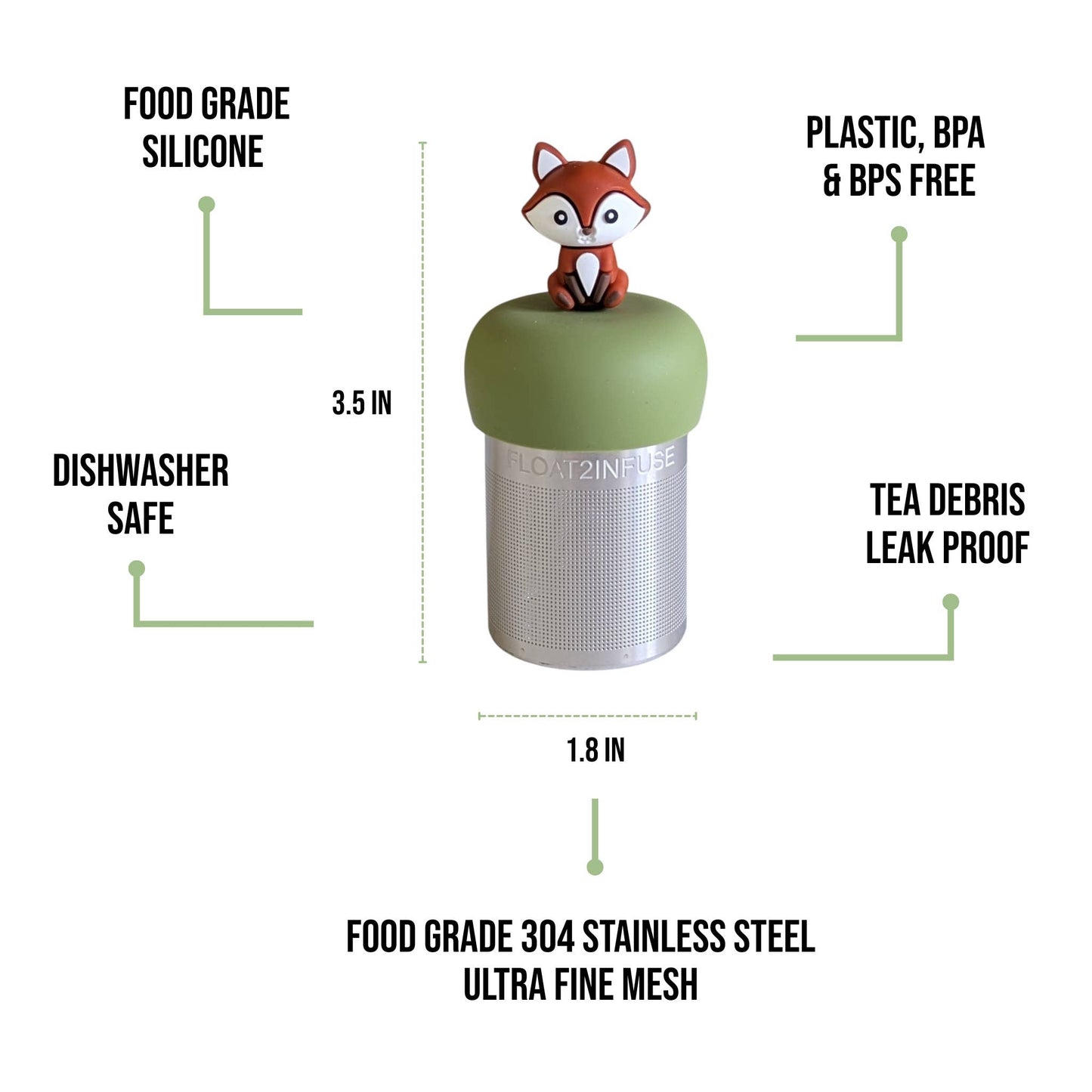 Red Fox | Floating Tea Steeper | Green Base | White Strip