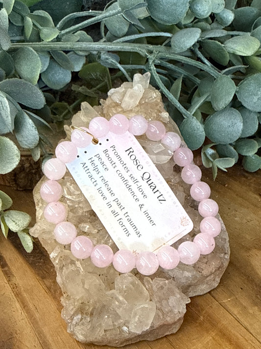 Rose Quartz Crystal Bracelet/ 8mm Bead Size