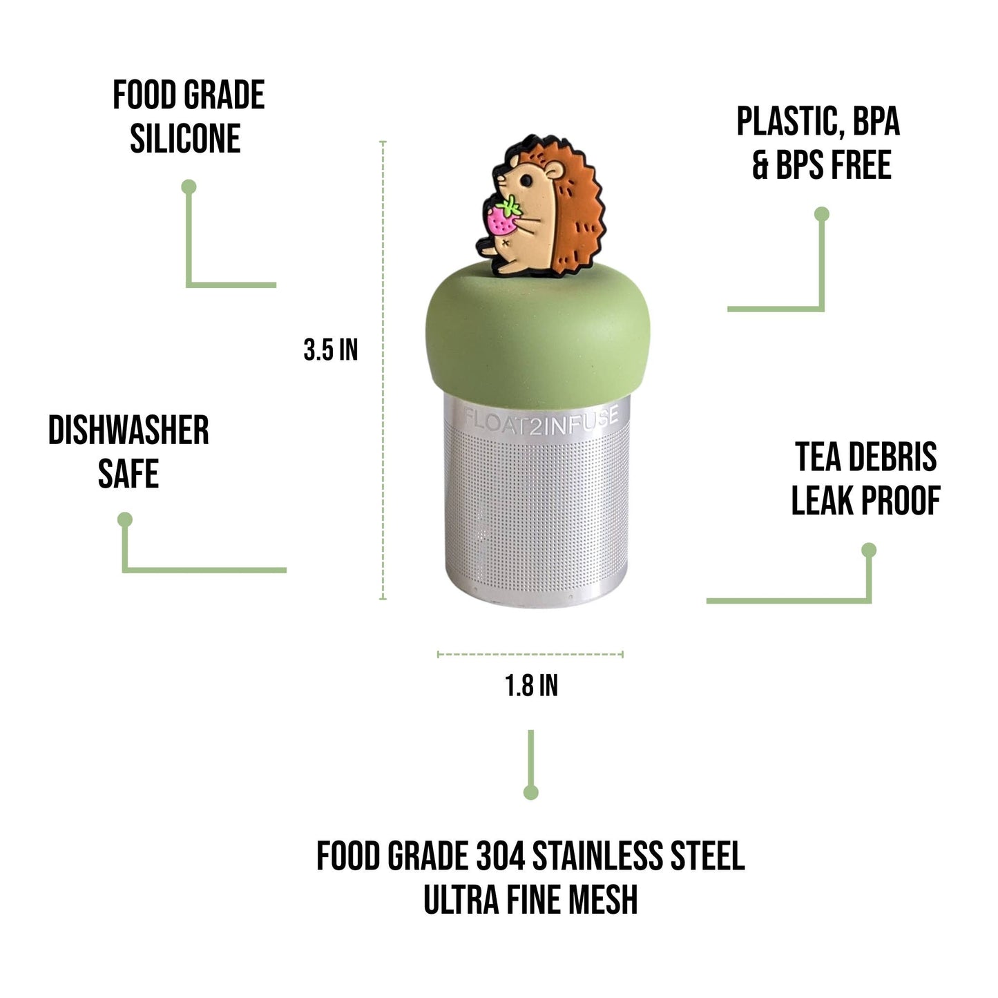 Hedgehog | Floating Tea Steeper | Green Base | Brown