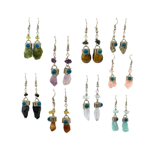Earring - Dangle Raw Stone, Assorted<br>