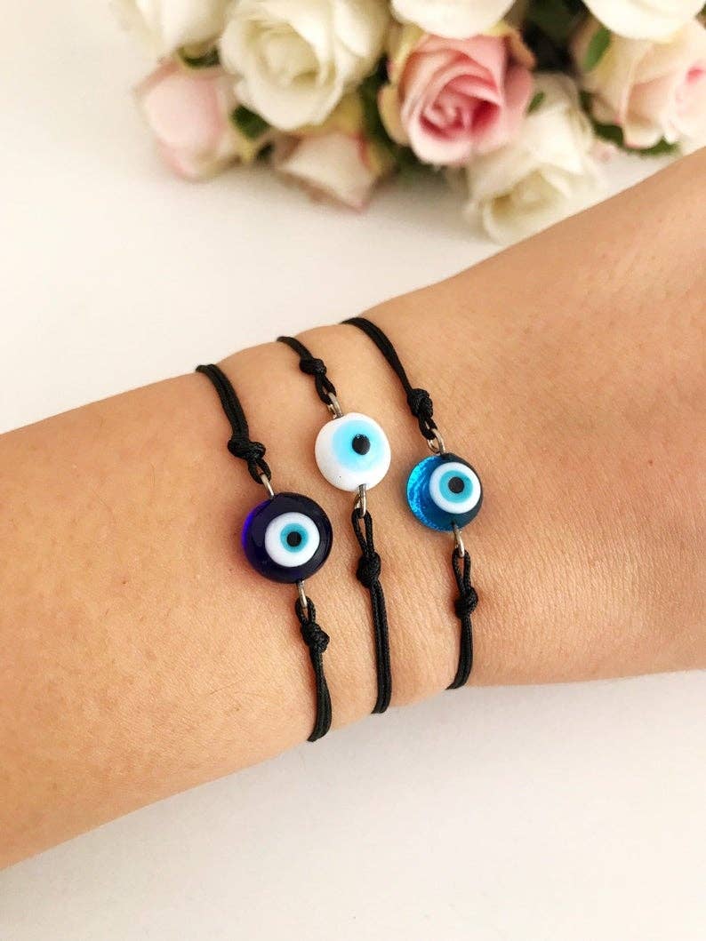 Murano Glass Evil Eye Bracelet,Blue Evil Eye Thread Bracelet: Blue