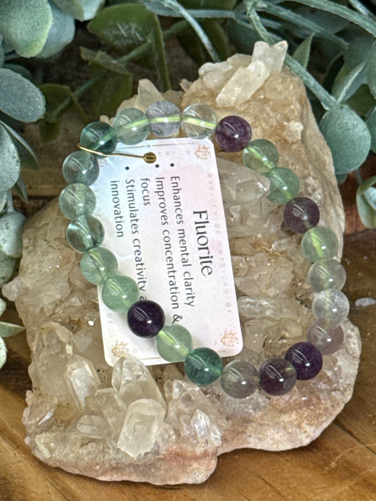 Rainbow Fluorite Crystal Bracelet 8mm Bead Size