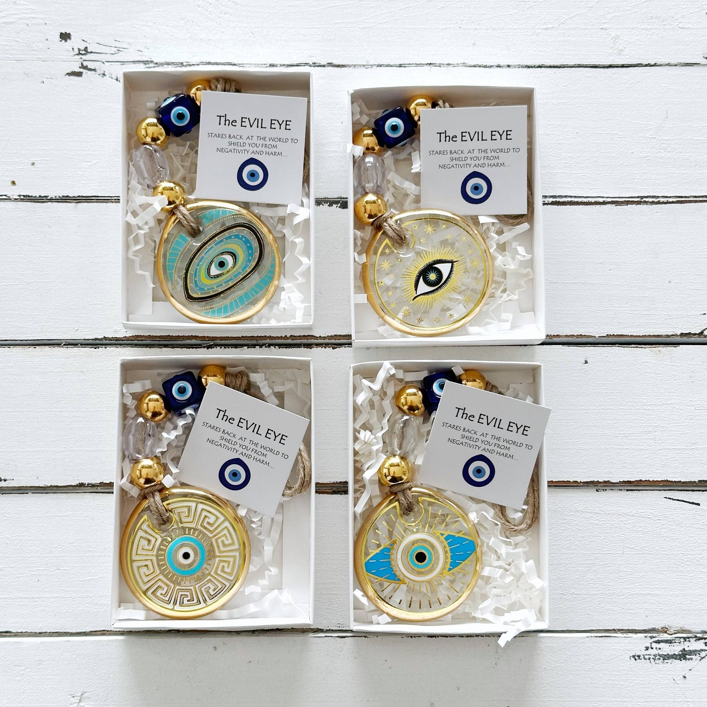 Gold Evil Eye Wall Hanging, Christmas Ornament, Corporate: White / Style 2