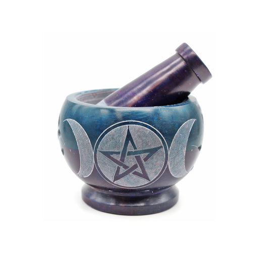 Soapstone Mortar & Pestle - Turquoise/Purple Triple Moon