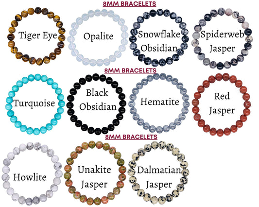 Crystal Bracelet for Women Men, 8mm, 4mm Bead Bracelet Stack: Hematite / 8mm Bead Size