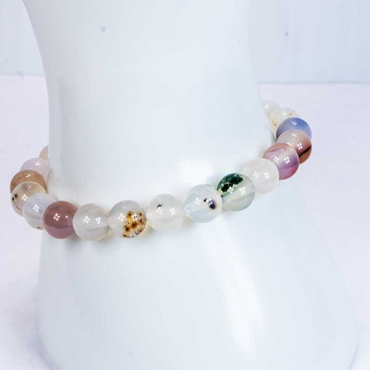 Elastic Bracelet 8-8.5mm Round Beads - White Agate (Each): White Agate