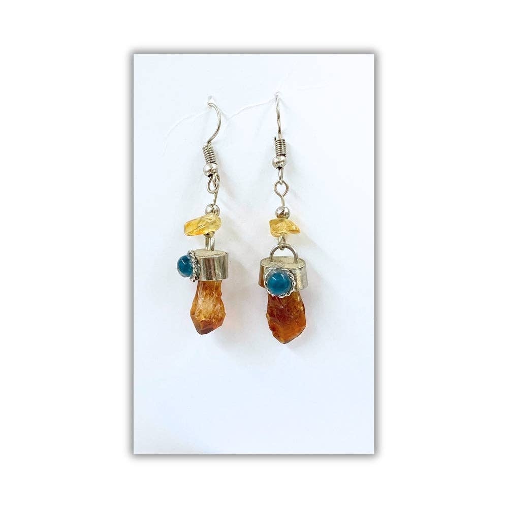 Earring - Dangle Raw Stone, Assorted<br>
