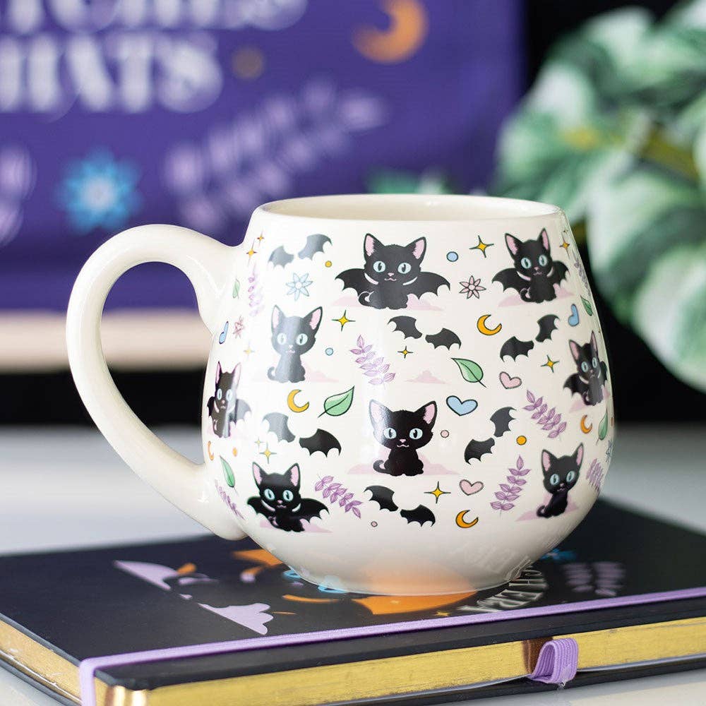 Cute and Creepy Black Cat Print Rounded Mug