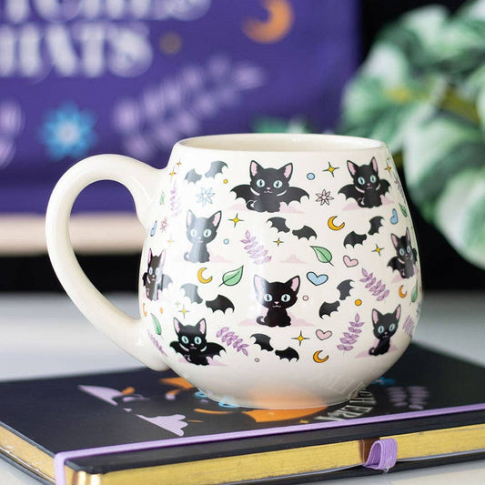 Cute and Creepy Black Cat Print Rounded Mug