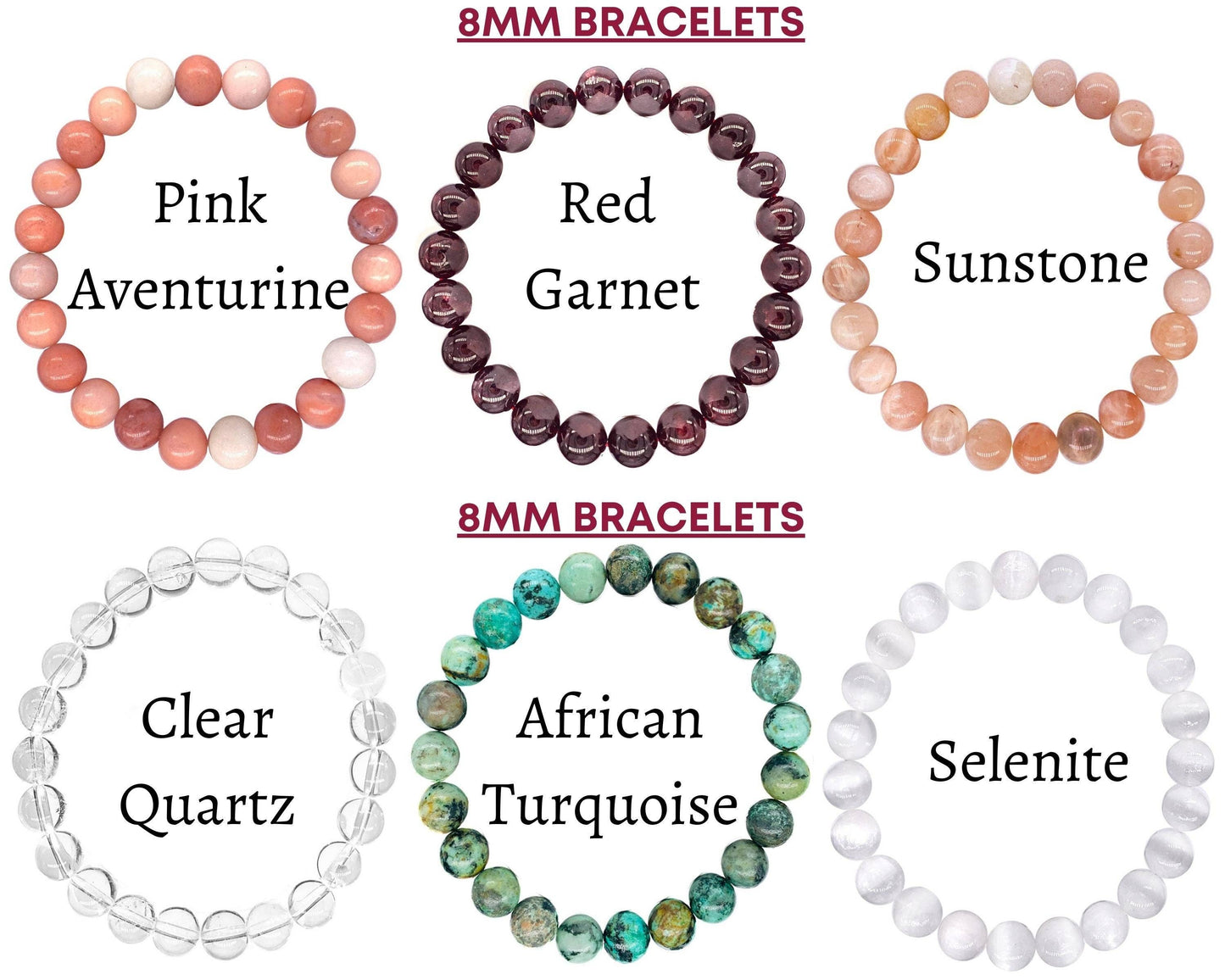 Crystal Bracelet for Women Men, 8mm, 4mm Bead Bracelet Stack: Carnelian / 8mm Bead Size