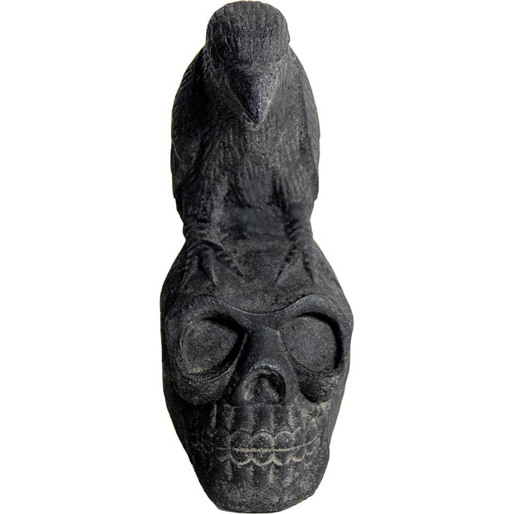 Volcanic Stone Statue - Skull & Raven